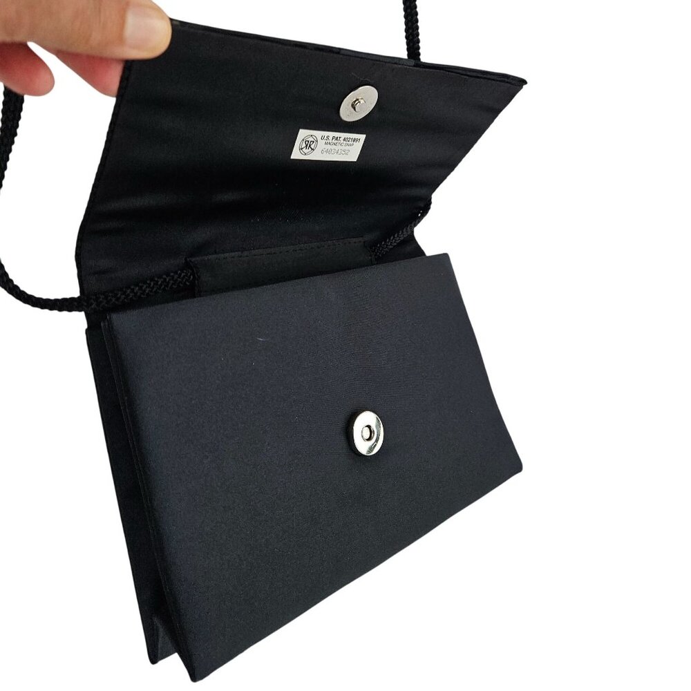 Vintage La Regale Black Pleated Satin Clutch Crossbody w/ Rhinestone Accent NWOT - Picture 2 of 9